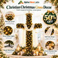 [FREE SHIPPING] Christian Christmas Cross Tree – Pre-Lit Jesus Cross Decor with Halo & White Draped Cloth