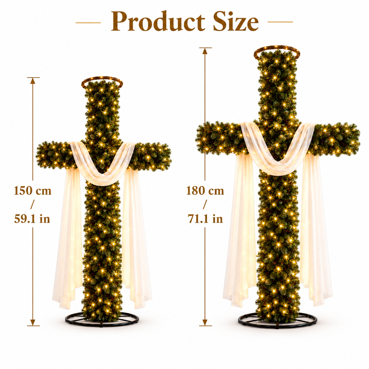 [FREE SHIPPING] Christian Christmas Cross Tree – Pre-Lit Jesus Cross Decor with Halo & White Draped Cloth