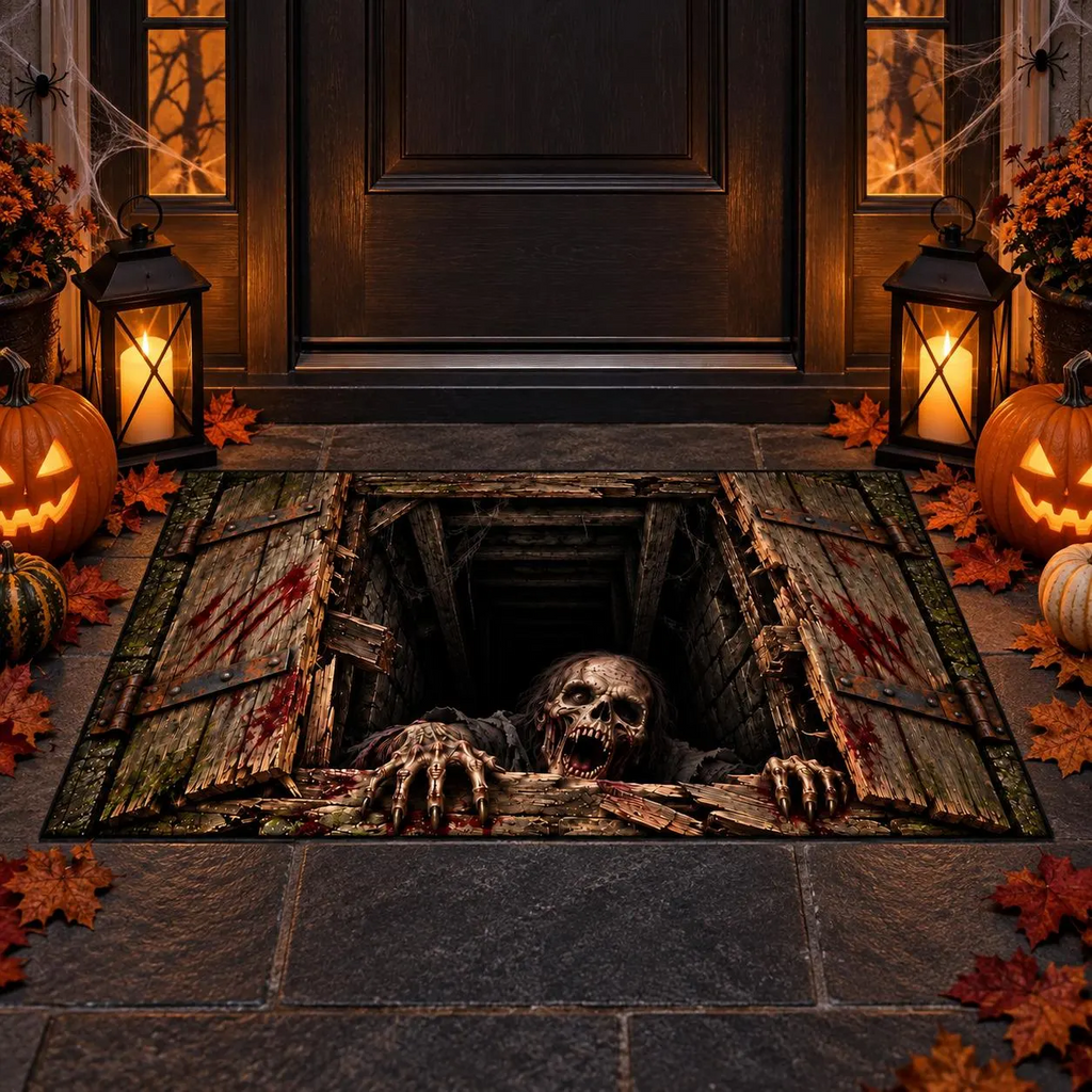 3D Halloween Doormat – Spooky Mummy Door Mat for Front Porch, Creepy Halloween Home Decor