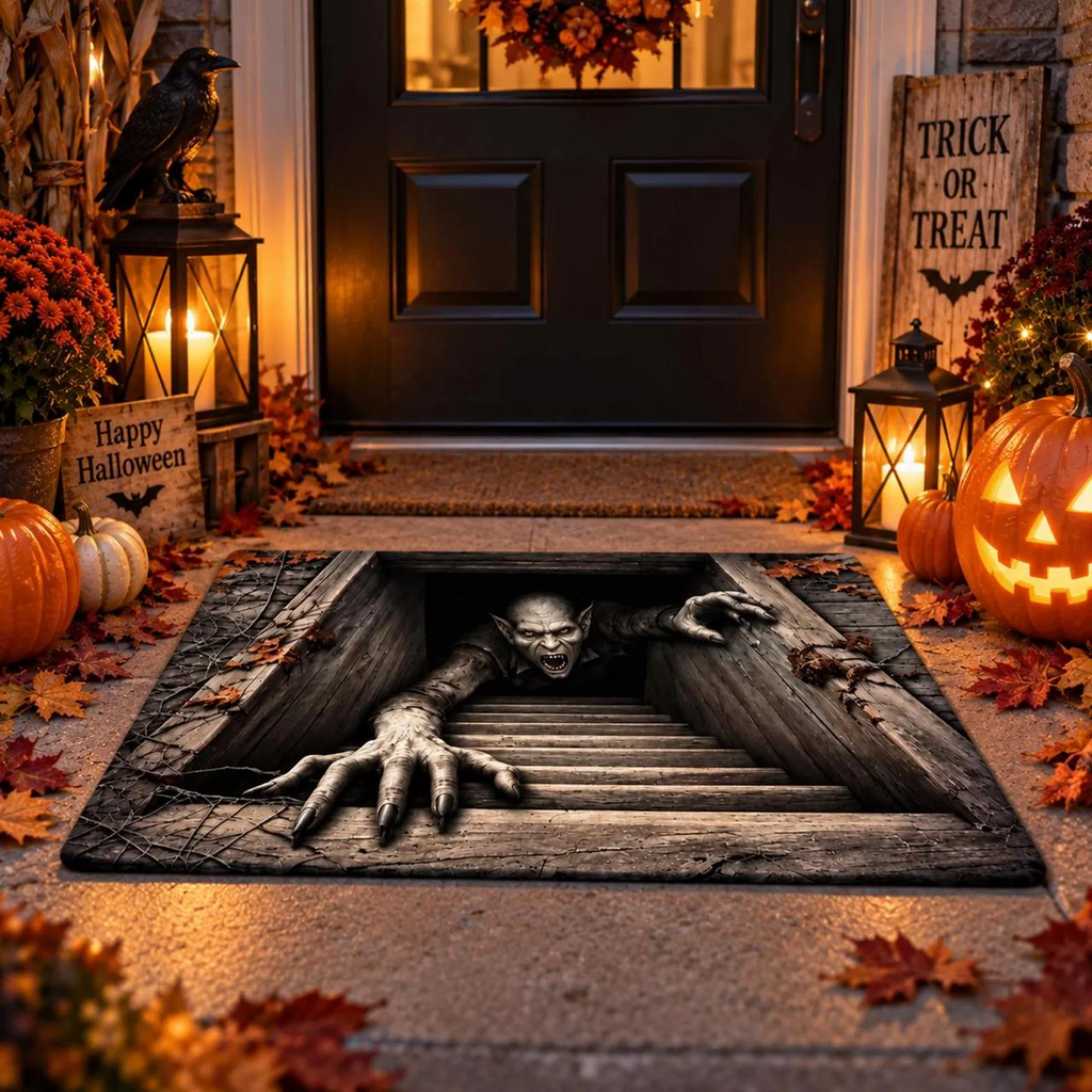3D Halloween Doormat – Spooky Mummy Door Mat for Front Porch, Creepy Halloween Home Decor