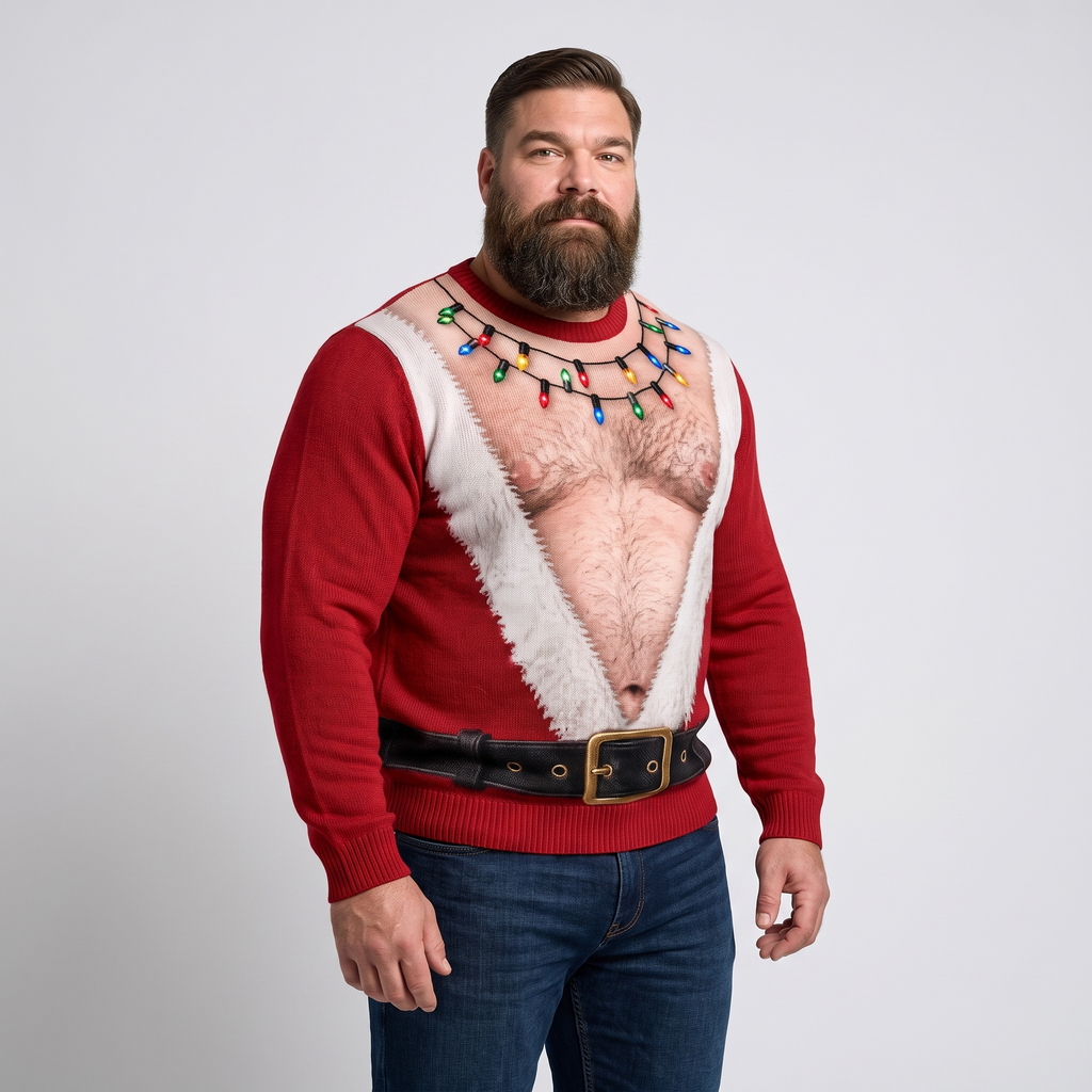 JingleDrip Christmas Sweater - Santa Bod print front