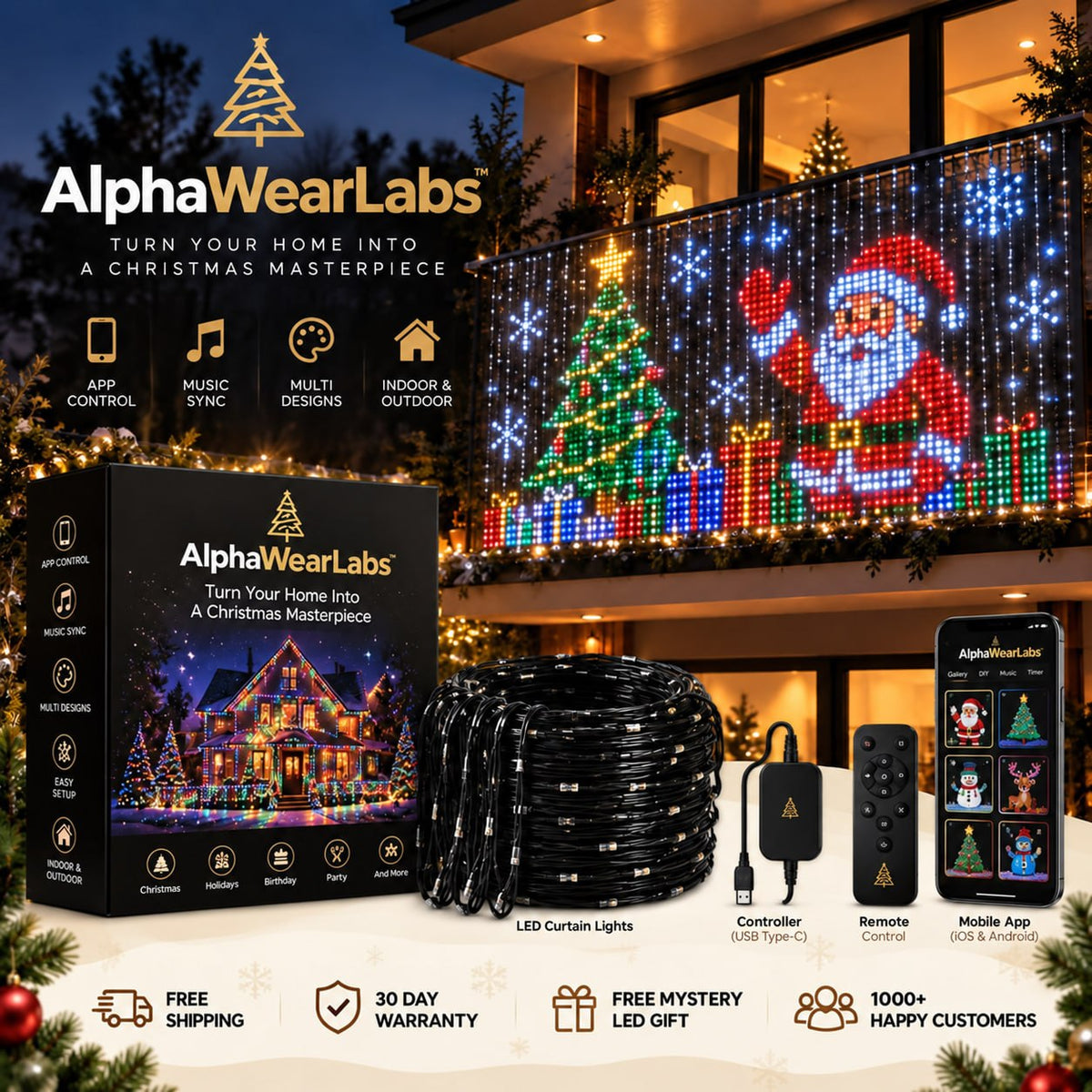 AlphaWearLabs™ Smart Animated Christmas Balcony Lights