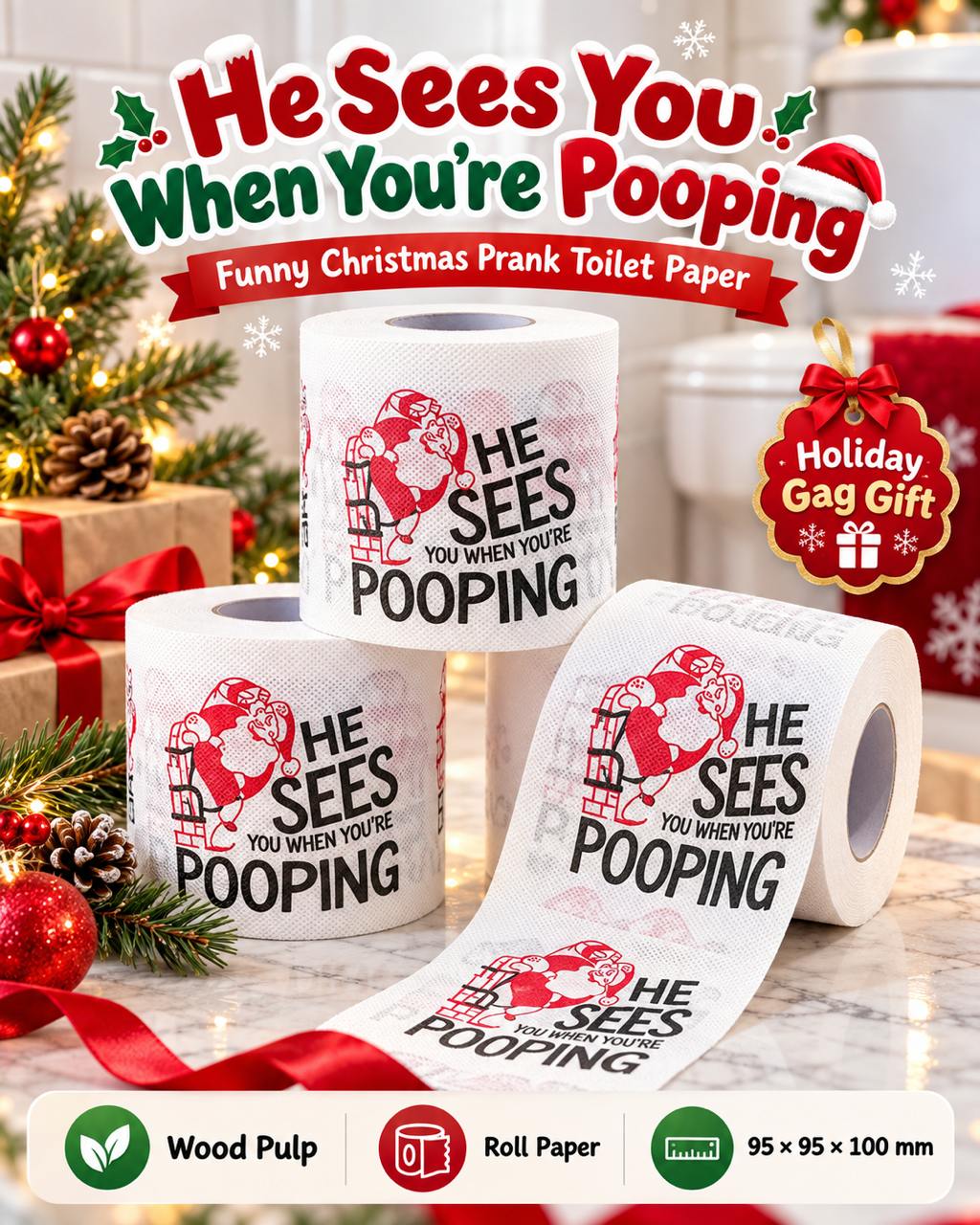 [FREE SHIPPING] Christmas Prank Toilet Paper – Funny Christmas Gag Gift, White Elephant Gift & Holiday Bathroom Décor