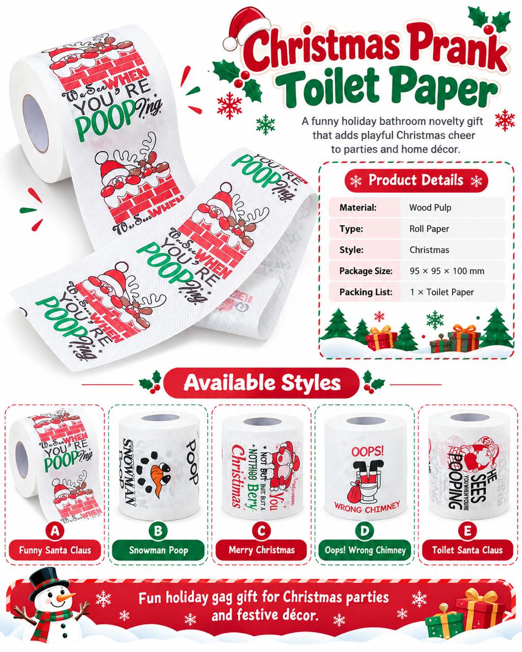 [FREE SHIPPING] Christmas Prank Toilet Paper – Funny Christmas Gag Gift, White Elephant Gift & Holiday Bathroom Décor