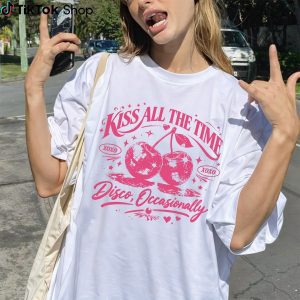 Kiss All The Time Cherry Shirt, Disco Aesthetic Graphic Tee, Cute Retro XOXO T-Shirt, Funny Love Quote Shirt